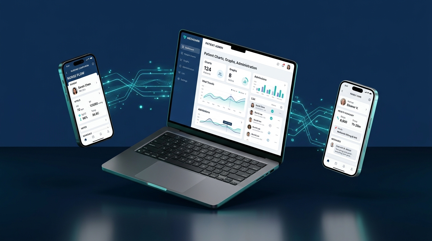 Hệ sinh thái thiết bị BeeCare 3D: Web Admin, App Điều dưỡng, App Người thân